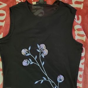 Black express see through top embroidered